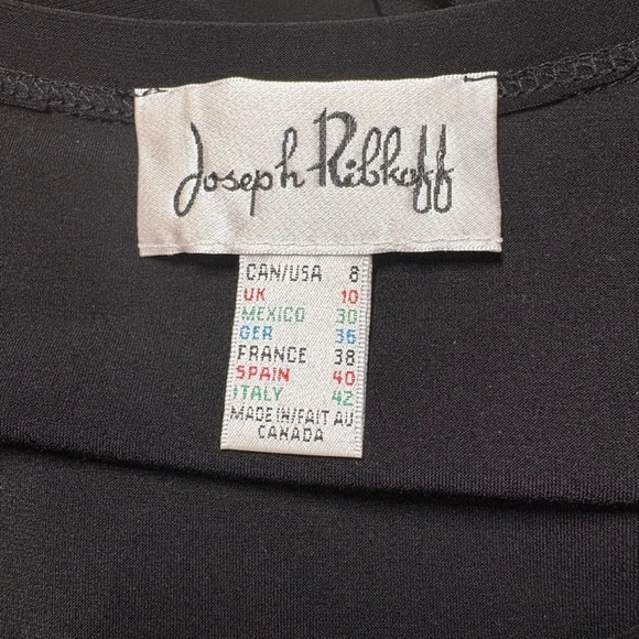 JOSEPH RIBKOFF Black Scoop Neck Roll Tab Sleeve Top Curved Split Hem US Sz 8 - Picture 5 of 9